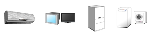 画像：エアコン、テレビ、冷蔵庫、洗濯機・衣類乾燥機