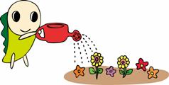 イラスト：お花に水やりをするなみすけ
