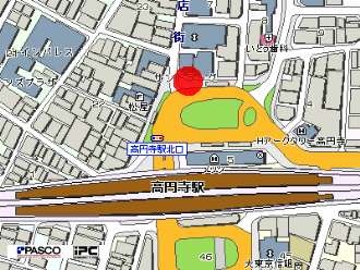 高円寺駅北口のデザインマンホール蓋の位置図