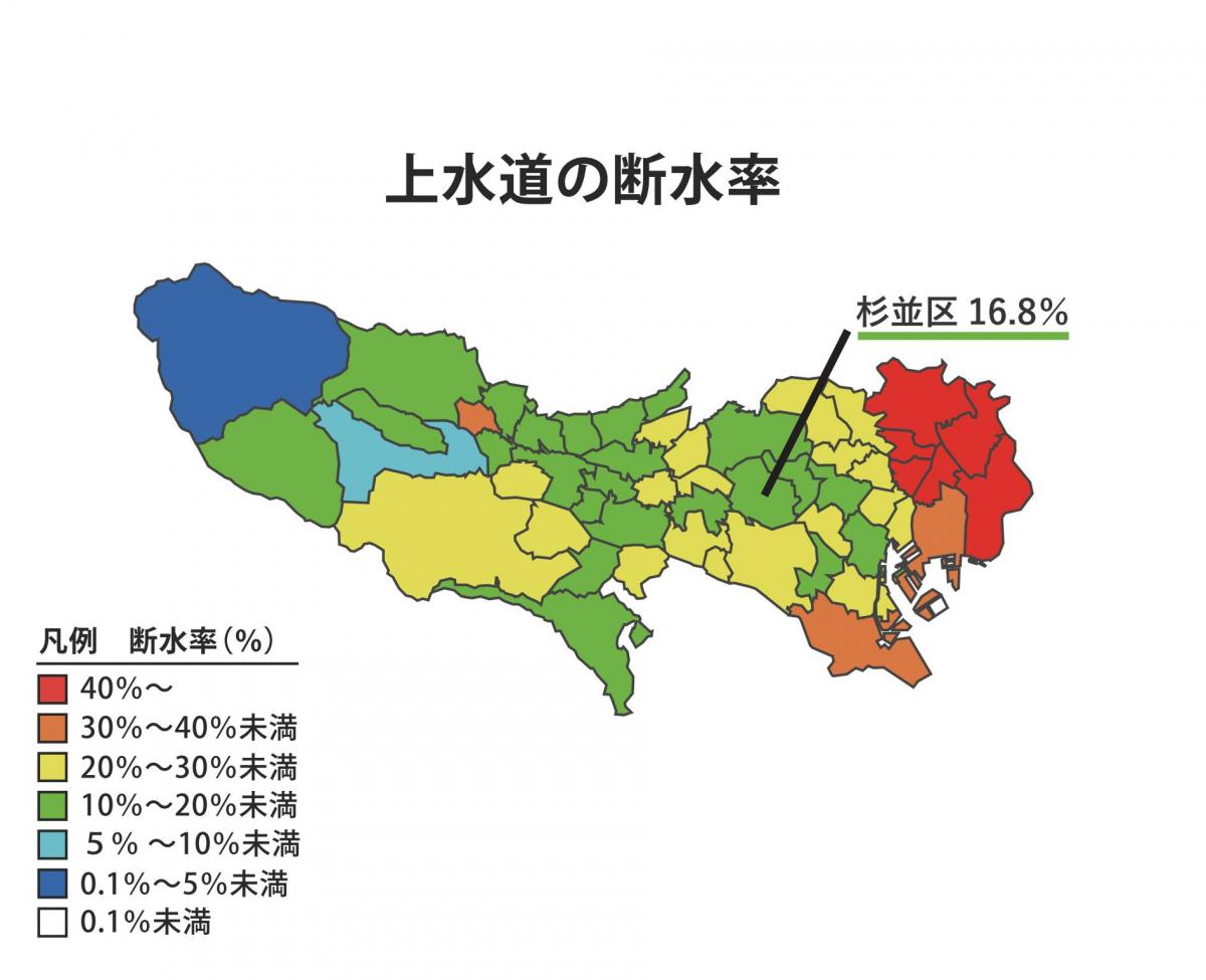 上水道の断水率の分布図