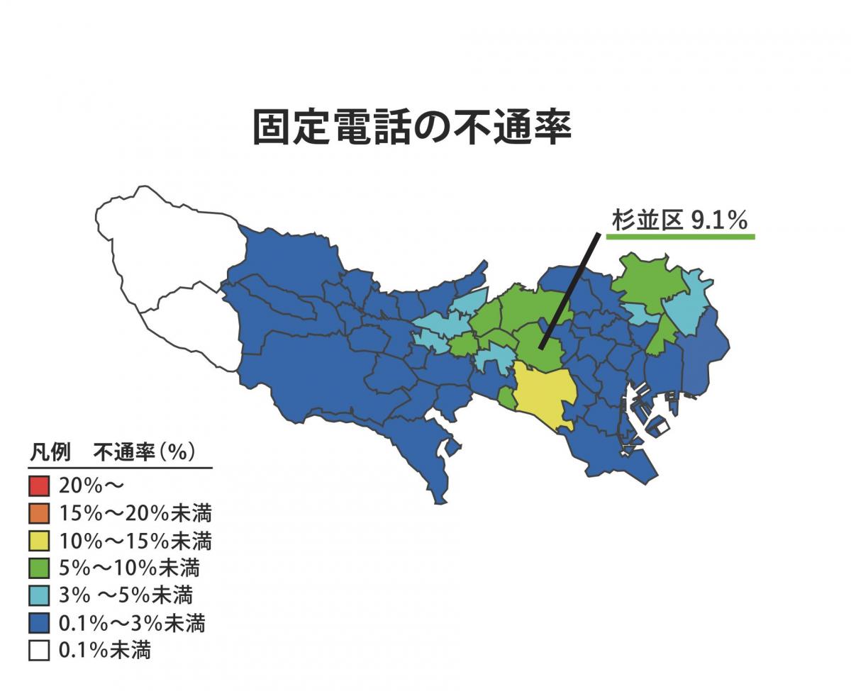 固定電話の不通率の分布図