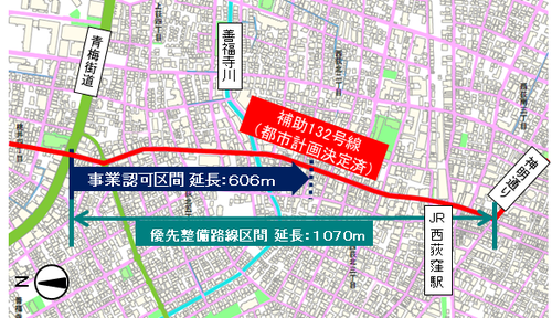 補助132号線の位置図