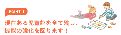 ポイント1 現在ある児童館を全て残し、機能の強化を図ります