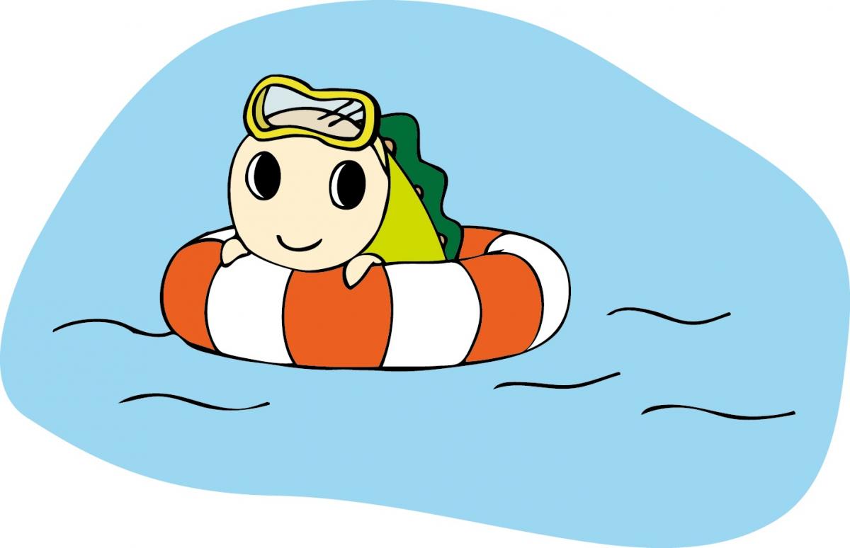 浮き輪で泳ぐなみすけのイラスト