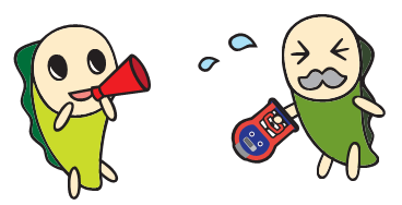 握力検査をするなみきおじさんと、応援するなみすけ