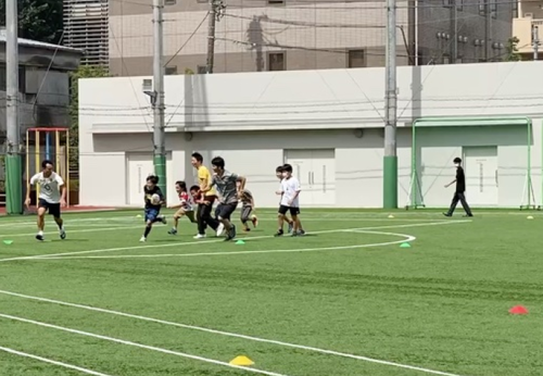 ラグビーの試合を行う子どもたちの写真