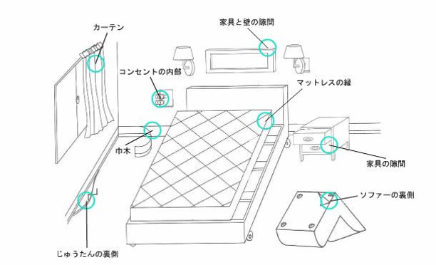 トコジラミの潜み場所の図